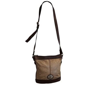 Vintage Fossil Maddox Bucket Shoulder Crossbody Bag Metallic Bronze